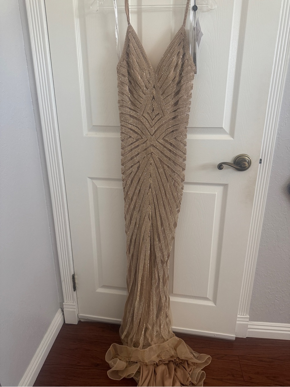 Jovani Gold Beaded V‑Neck Evening Gown 03095 - Picture 3 of 5